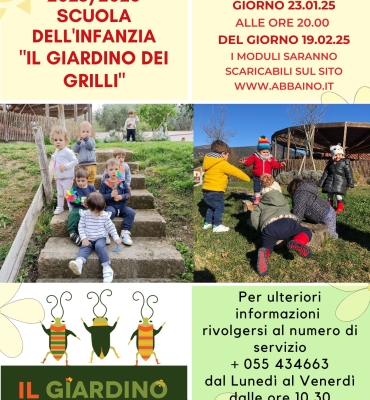 ISCRIZIONI 2025/2026 SCUOLA DELL’INFANZIA “IL GIARDINO DEI GRILLI”